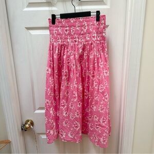 Acacia Swimwear Pink Floral A-Line Skirt cotton maxi m medium